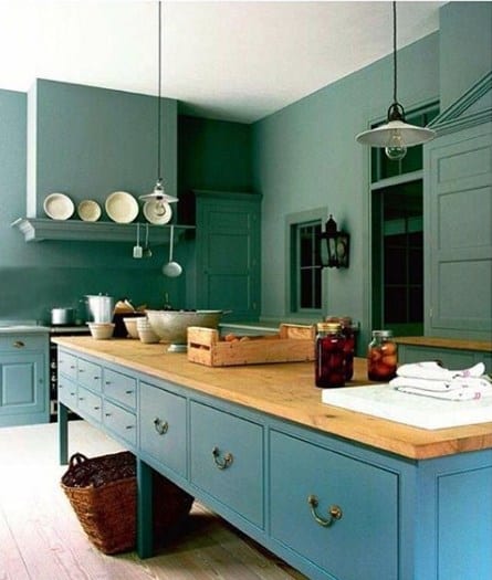 Blue Green Kitchen Cabinet