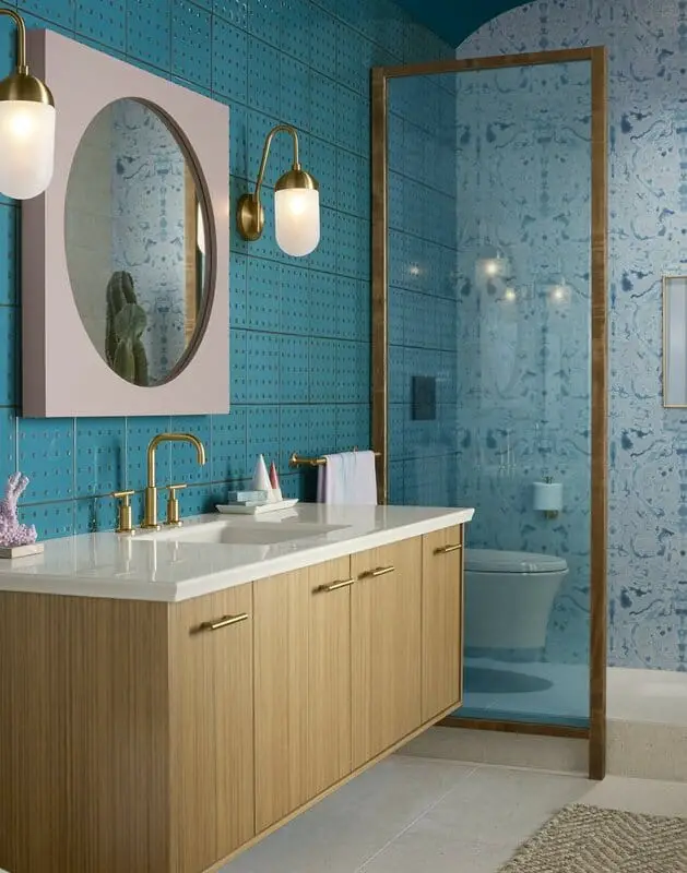 Blue Nautical Mid Century Modern Bathroom