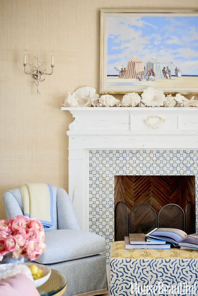 Blue Patterned Fireplace Tiles