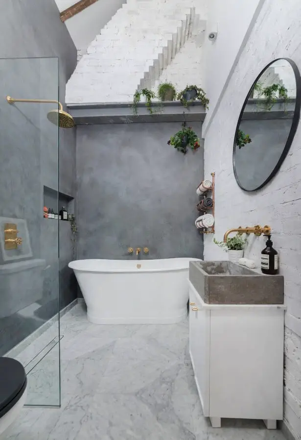 Concrete Wall Marble Flooring Industrial Style Bathroom