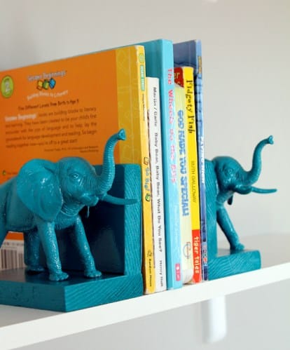 DIY Bookends - Plastic Elephants