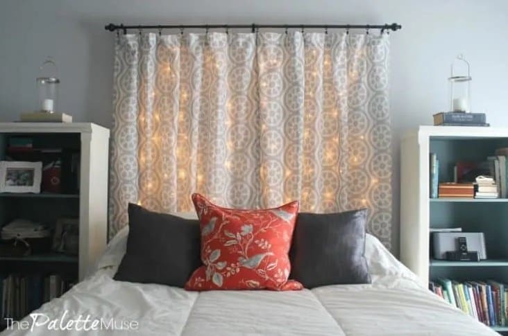 DIY Curtain Headboard With Lights
