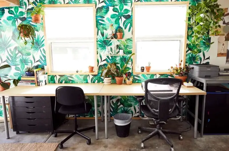 Double Tropical Home Office Decor Ideas 