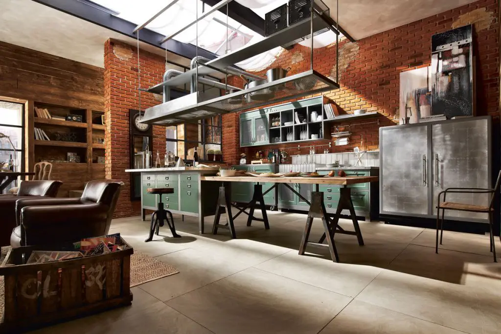 Industrial Kitchen Ideas With Hanging Shelf