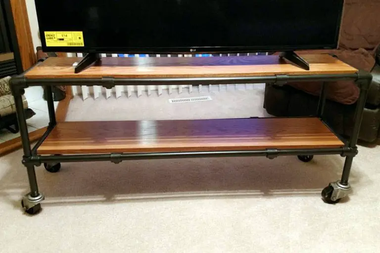 Industrial Pipe TV Stand with Wooden Shelves