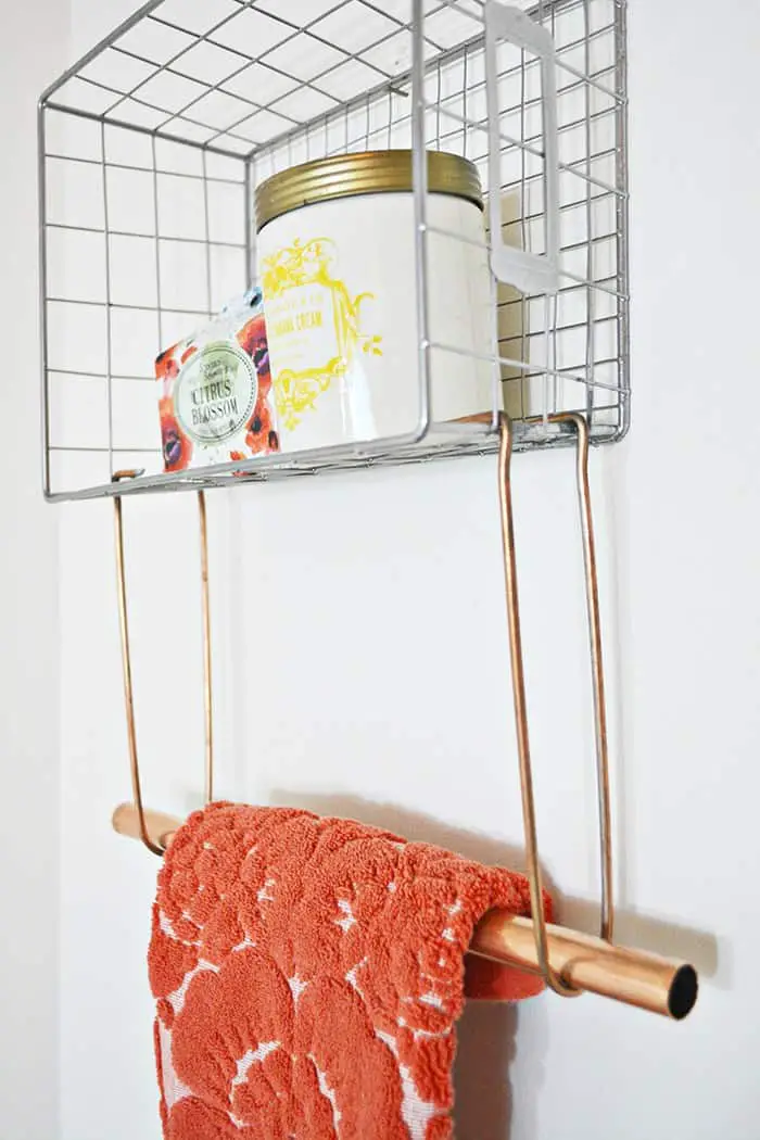 Wire Basket and Copper Towel Rack