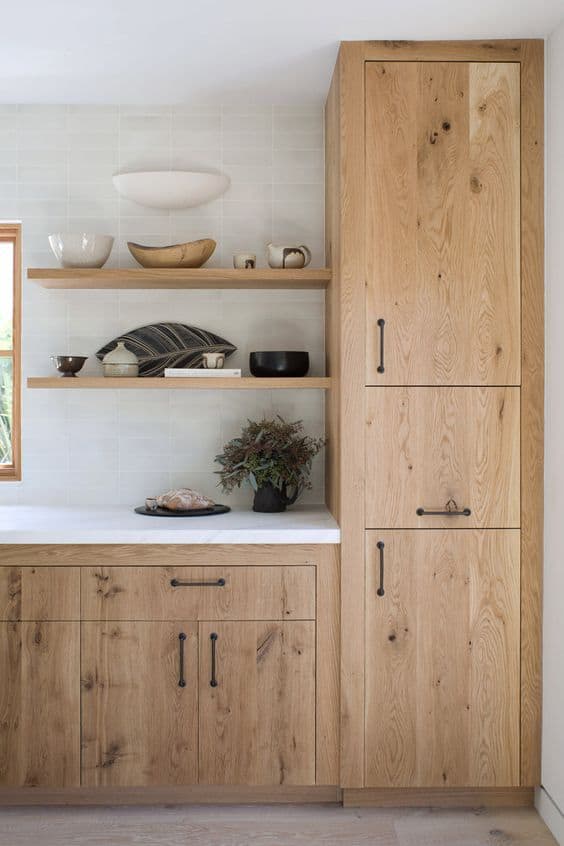Minimalist Wood Open Kitchen Shelving