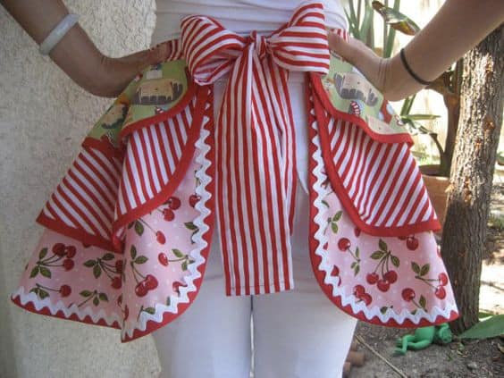 Cherries Stripes With Dolls on Top Women's Apron