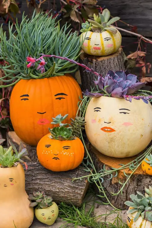 Paint Faces Carving Pumpkin
