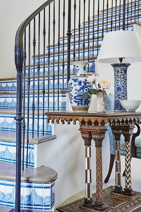 Patterned Blue French Country Staircases