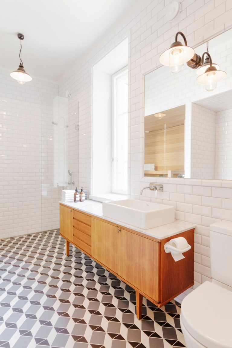 Metro Tiles Mid Century Modern Bathroom