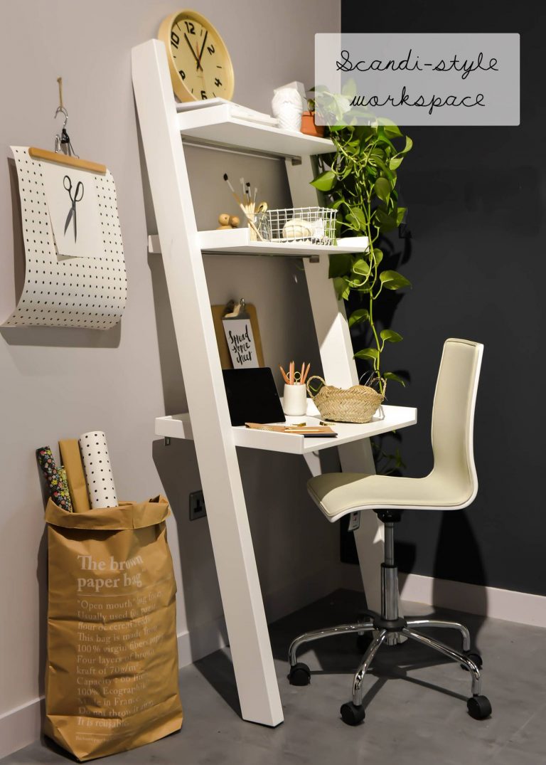 Scandinavian Style Computer Desk with Shelves