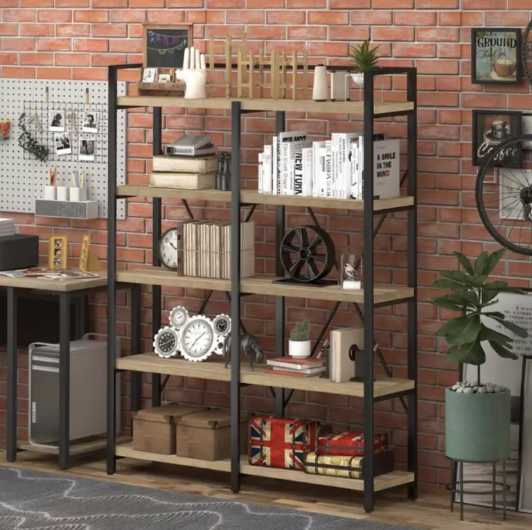 Brick and Wood Shelving Unit In Industrial Style