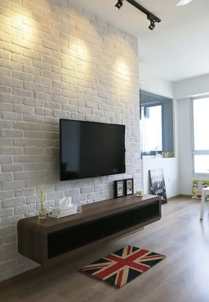 Open-Concept TV Stand with Exposed Brick Backing