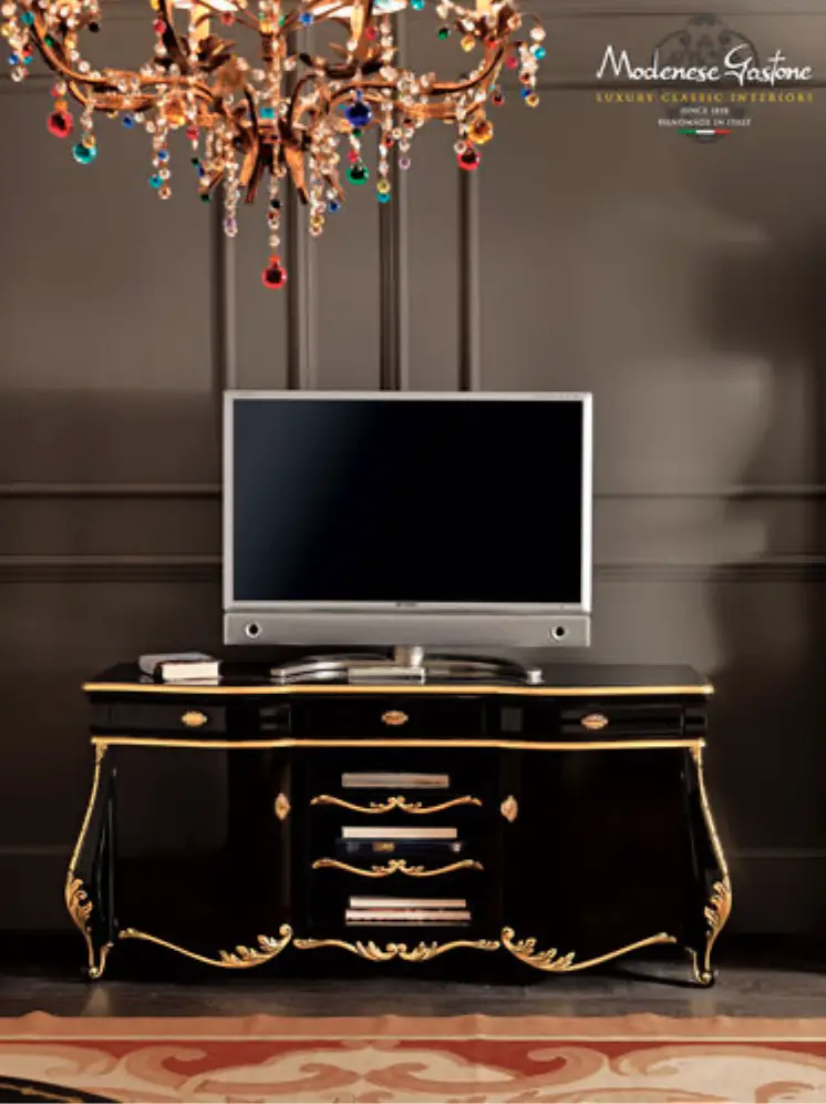Lavish Black and Gold Accents for TV Stand