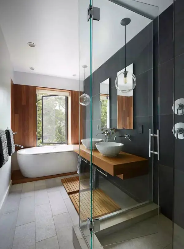 Stone Accent Mid Century Modern Bathroom