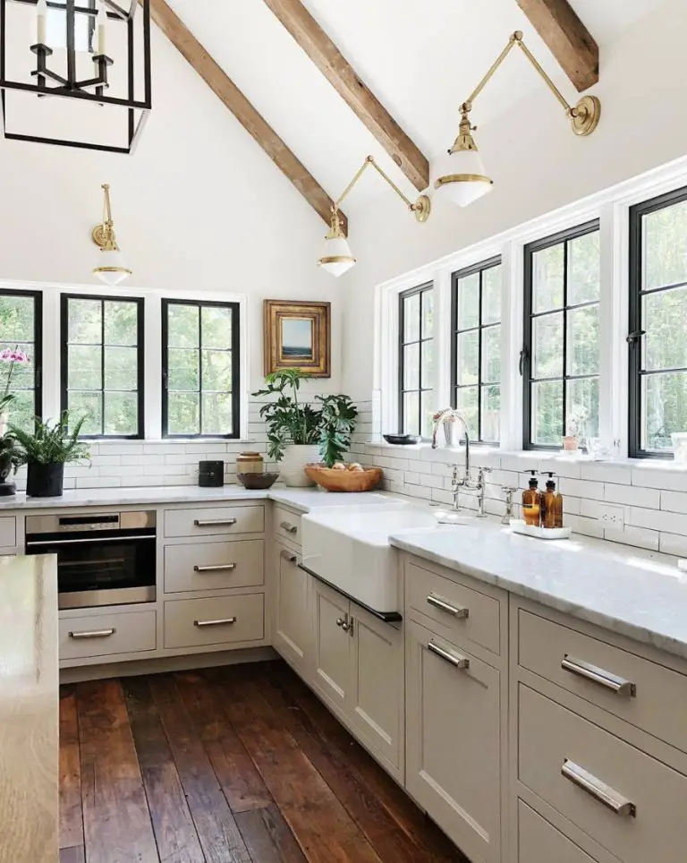 Traditional White Kitchen with Black Window