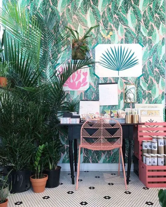 Tropical Home Office Decor Ideas Penny Tiles Flooring