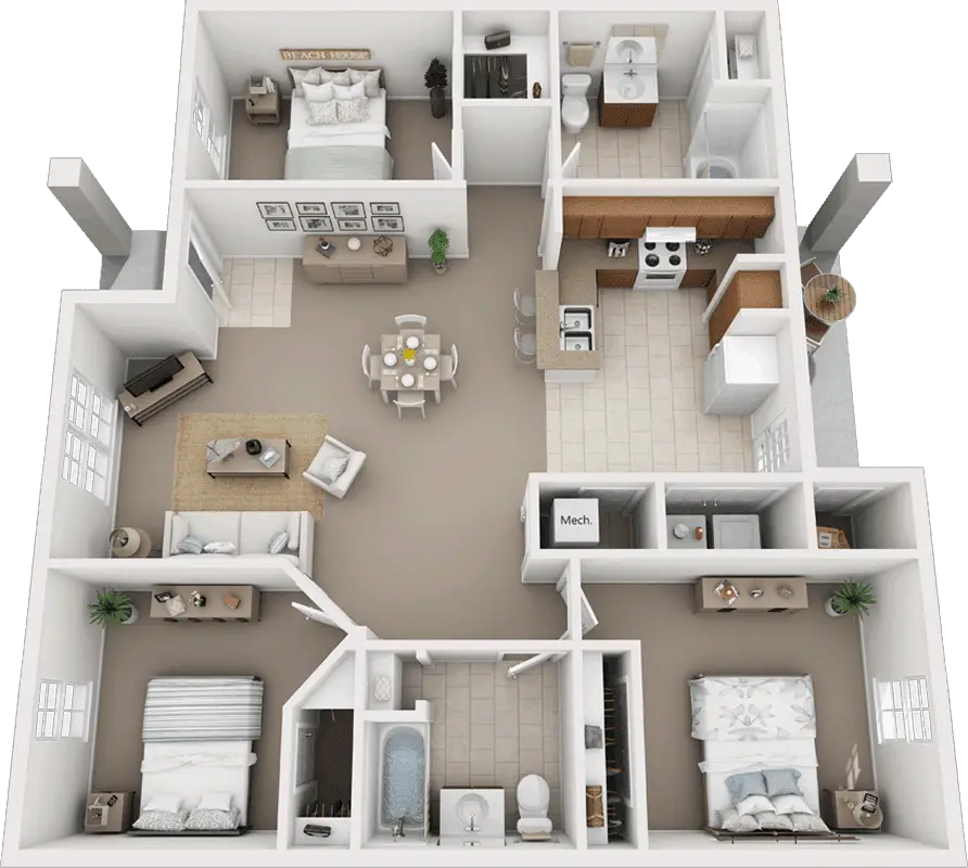 The Two Bath Design 3 Bedroom Apartment