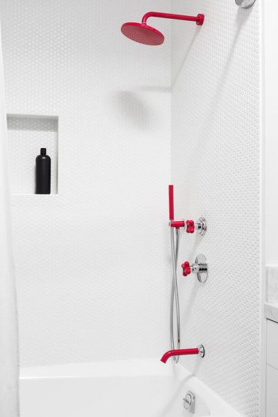White Modern Shower With Red Hint