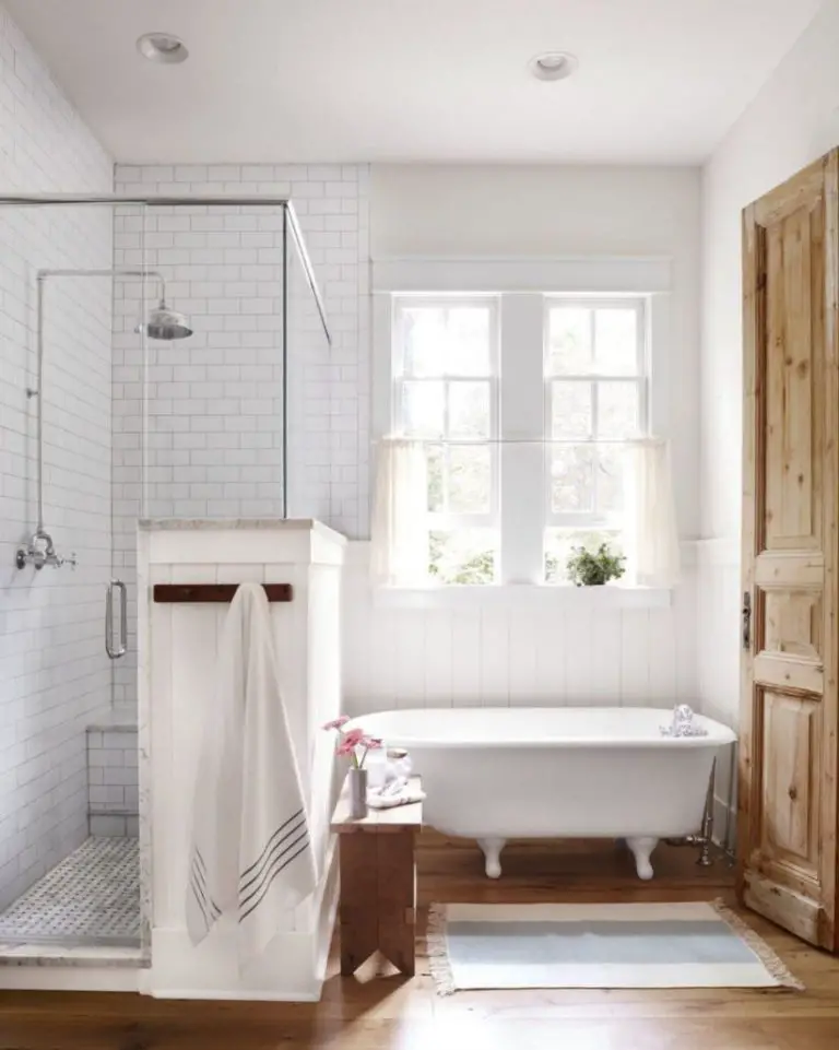 Wood Flooring for Modern and Elegant Farmhouse Bathroom