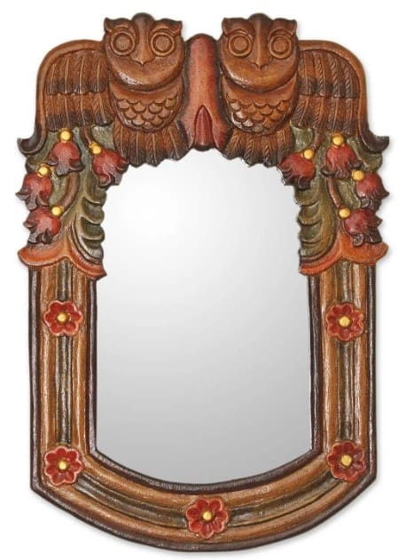 Wooden Mirror Owl Decor