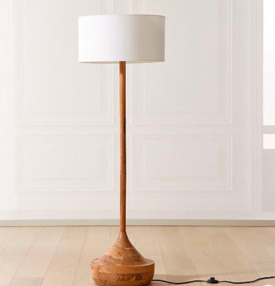 Contemporary floor lamp with wooden base