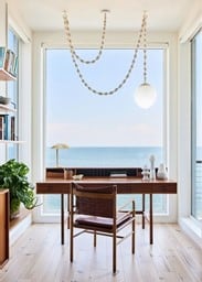 coastal home office with ocean view from wide window