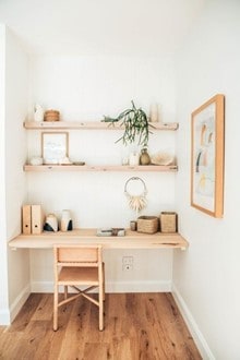 neutral small boho chic office work area