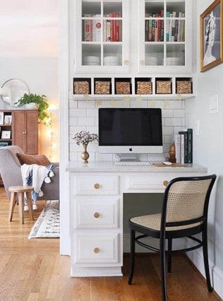 white simplistic home office kitchen nook 