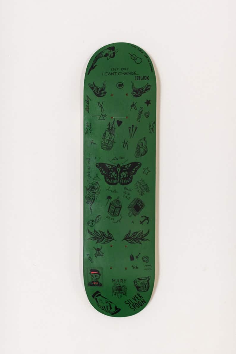 Harry styles's tattoo handmade skateboard design