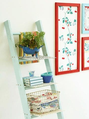 repurposed ladder shelves