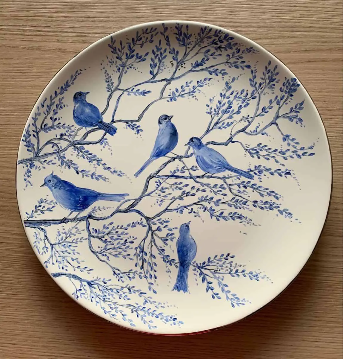 Five Blue Birds on Trees Plate Design
