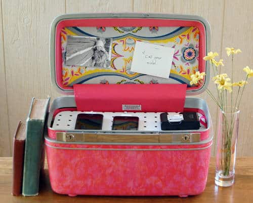 DIY vintage suitcase charging station