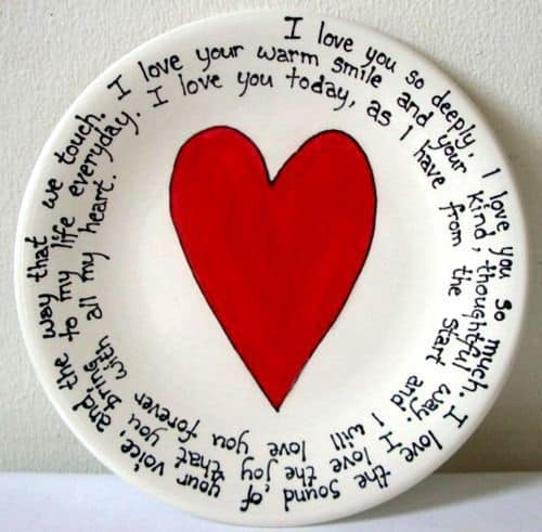 Red Colored Love and Writings on Plate Design
